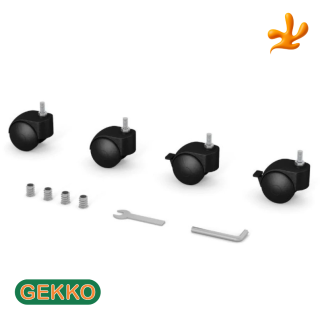 Sada koleček k postýlce Gekko Kids (kolečka nelze používat zároveň s houpacím systémem nebo se zásuvkou). Cerná